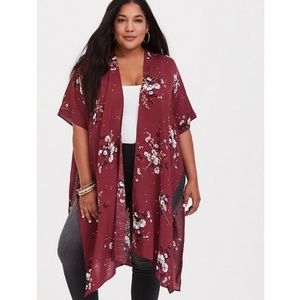 Dark Red Floral Kimono